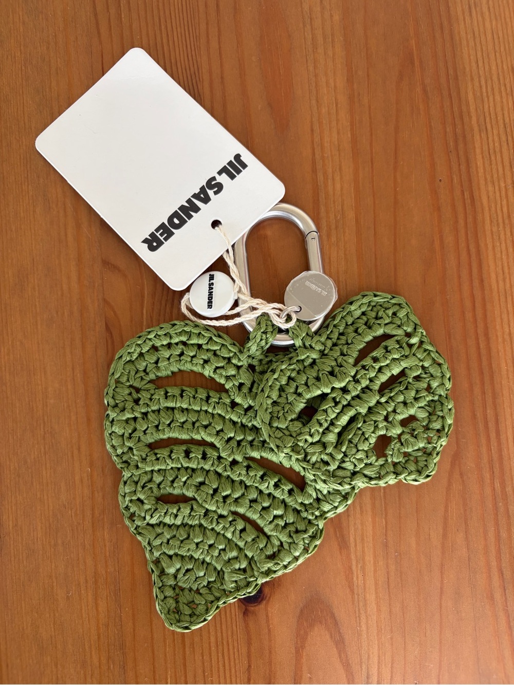New w Tags NWT Jil Sander Green Woven Raffia Green Leaf Bag Charm Keychain $650